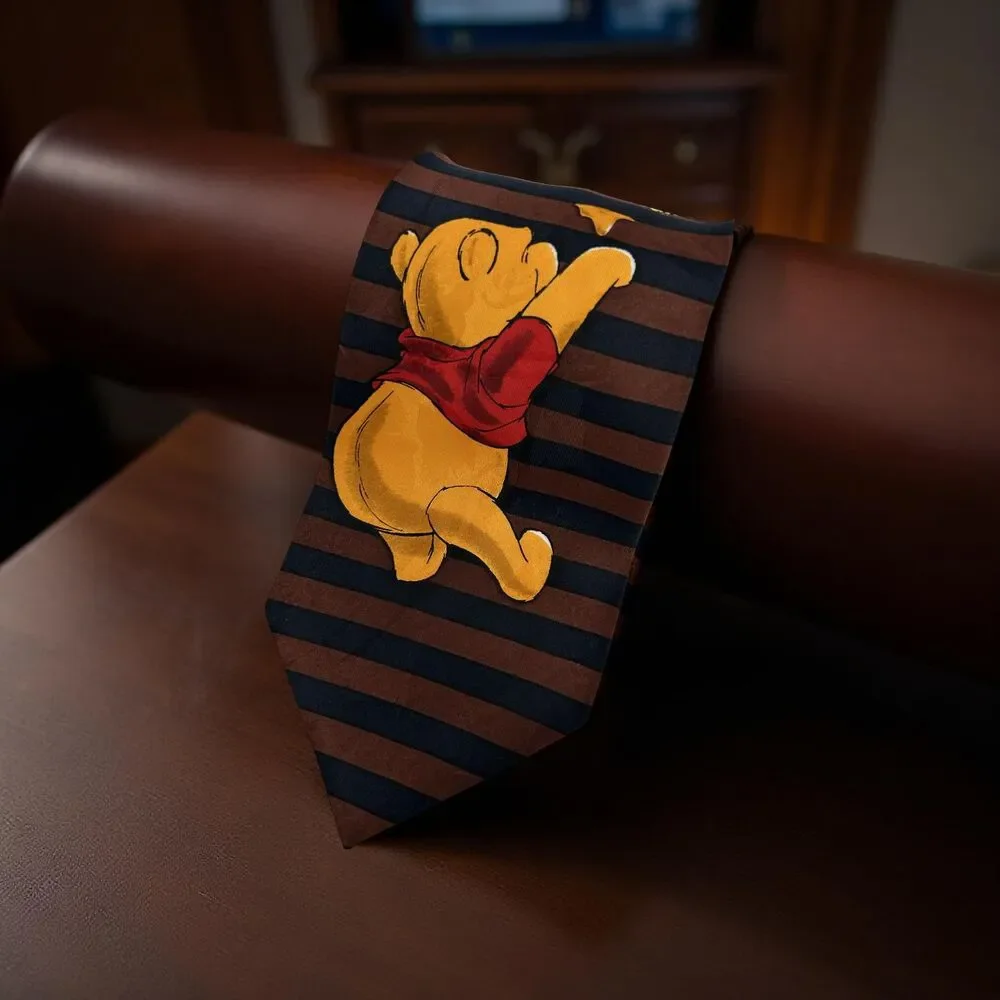 Disney Winnie the‎ Pooh Honey Pot Tie Brown & Black Striped  57.5